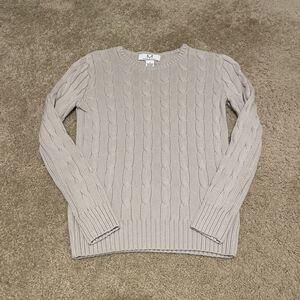 Magaschoni Sweater Beige Cotton Long Sleeve Cable Knit Size Small
